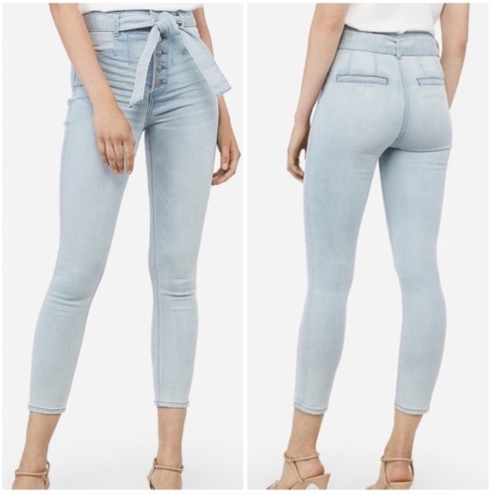 🦥 Express Light Blue Tie-Waist Ankle Jeans 🦥